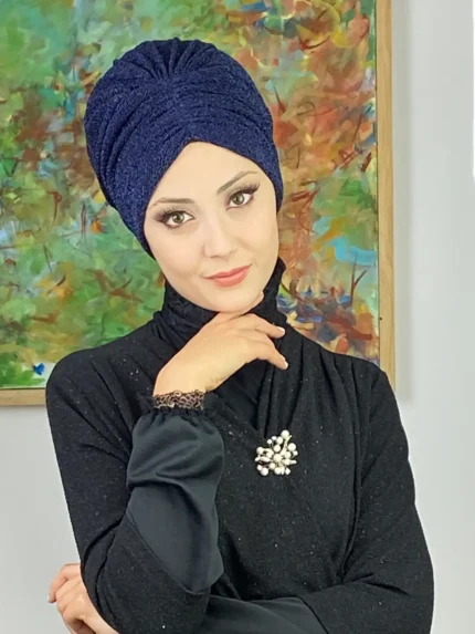 Sultan Model Büzgülü Düz Desen Dış Bone - Koyu Lacivert