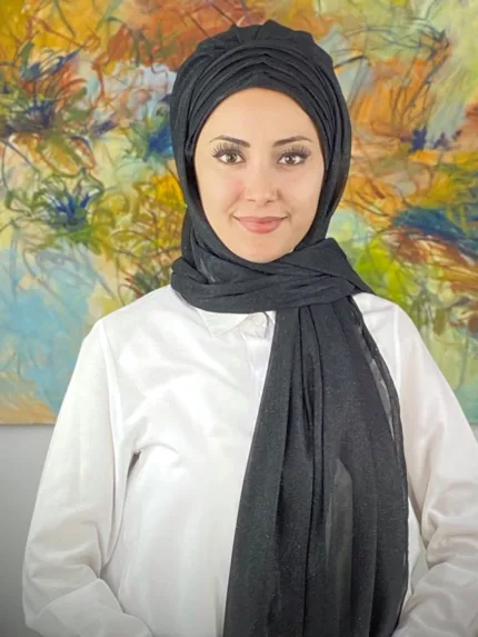 Topkapı Model Çapraz Drapeli Fransız Şifon Simli Şal - Koyu Gri