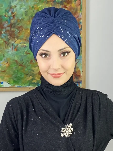 Sultan Model Simli Büzgülü Dış Bone - Lacivert