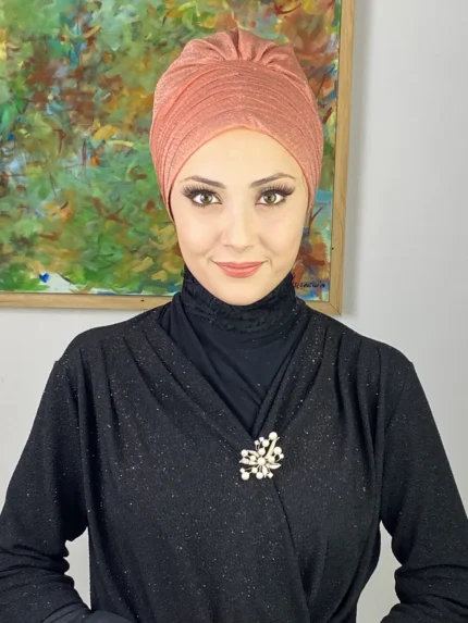 Topkapı Simli Çapraz Drapeli Dış Bone - Somon