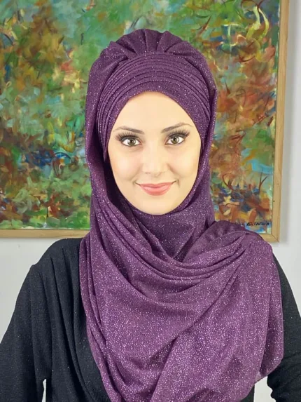 Saray Model Simli Yan Drapeli Şal - Mor