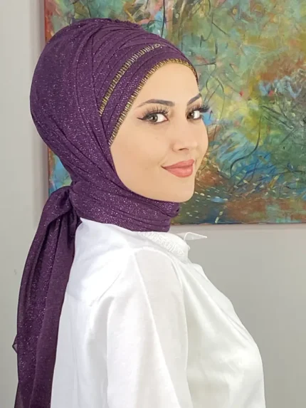 Dilber Model Çok Drapeli Sim Detaylı Şal - Mor