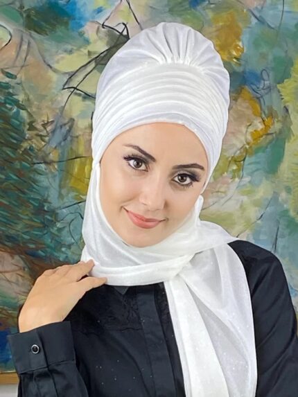 Simli Atkılı Abiye Tesettür Bone - Beyaz