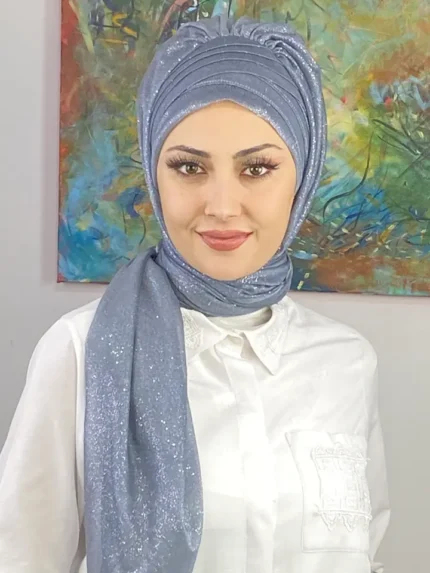 Dilber Model Çok Drapeli Üçlü Taş Abiye Simli Şal - Gri