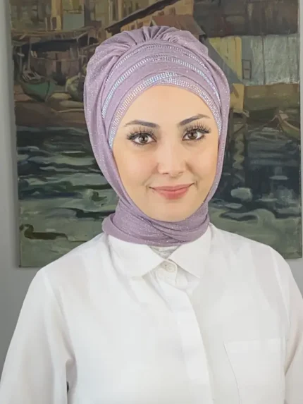 Lüks Topkapı Model Taşlı Simli Kısa Abiye Hazır Şal - Açık Lila