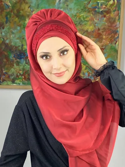 Topkapı Model Drapeli Şal - Kırmızı