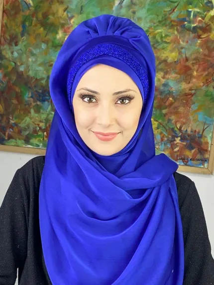 Topkapı Model Drapeli Şal - Saks Mavi