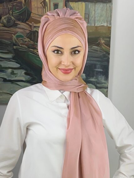 Fransız Çapraz Drape Detaylı Abiye Şal - Pudra Pembe