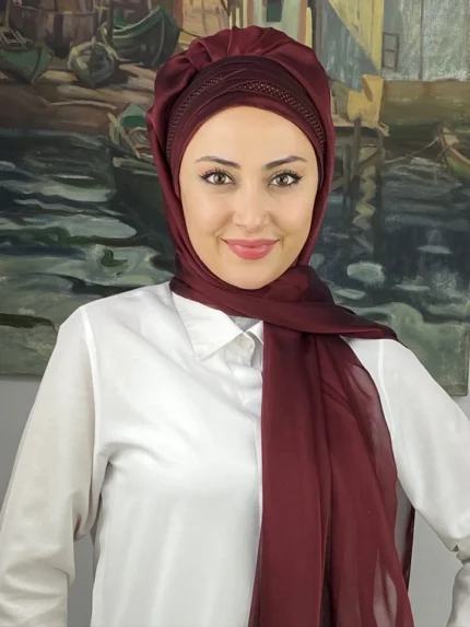 Fransız Çapraz Drape Detaylı Abiye Şal - Bordo