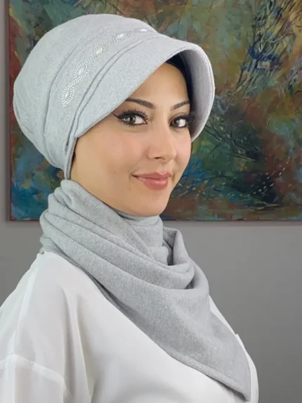 Yılan Arpa Detaylı İkili Takım Şapka - Gri